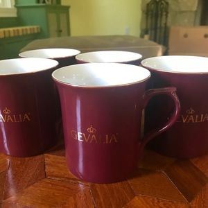 Gevalia Burgundy Porcelain Coffee Mugs w/ Gold Rim